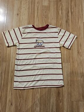 Maruchan Cream & Red Striped Ramen Tee W/ Embroidered Logo  Size Child L